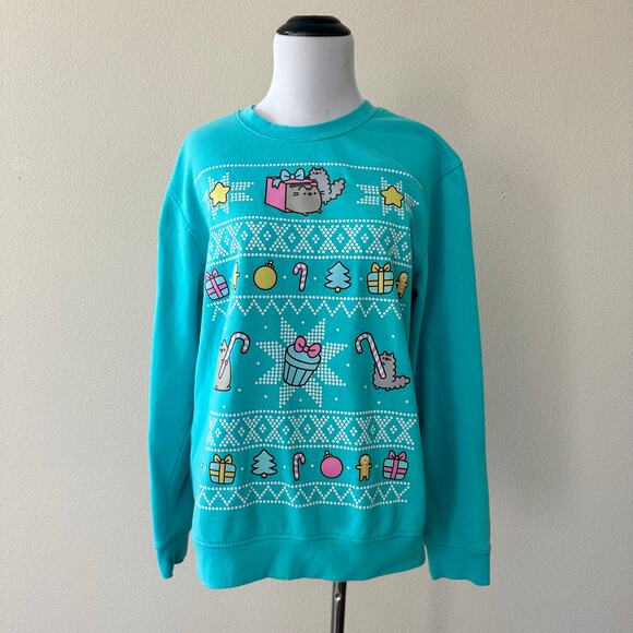 Pusheen Christmas Sweatshirt Teal Color Size Small - Picture 1 of 11